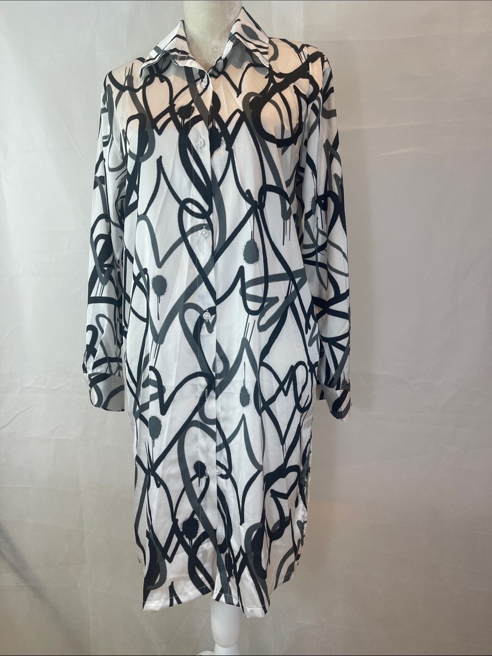 Jon & Anna Black & White Abstract-Print Long Sleeve Shirt Dress